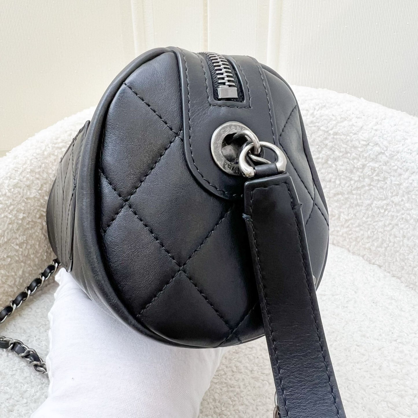 Chanel Seasonal Round Bowling Bag in Black Calfskin and PH and Aged GHW