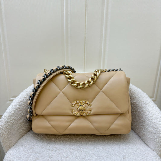 Chanel 19 Small Flap in 22C Beige Lambskin and 3-Tone Hardware