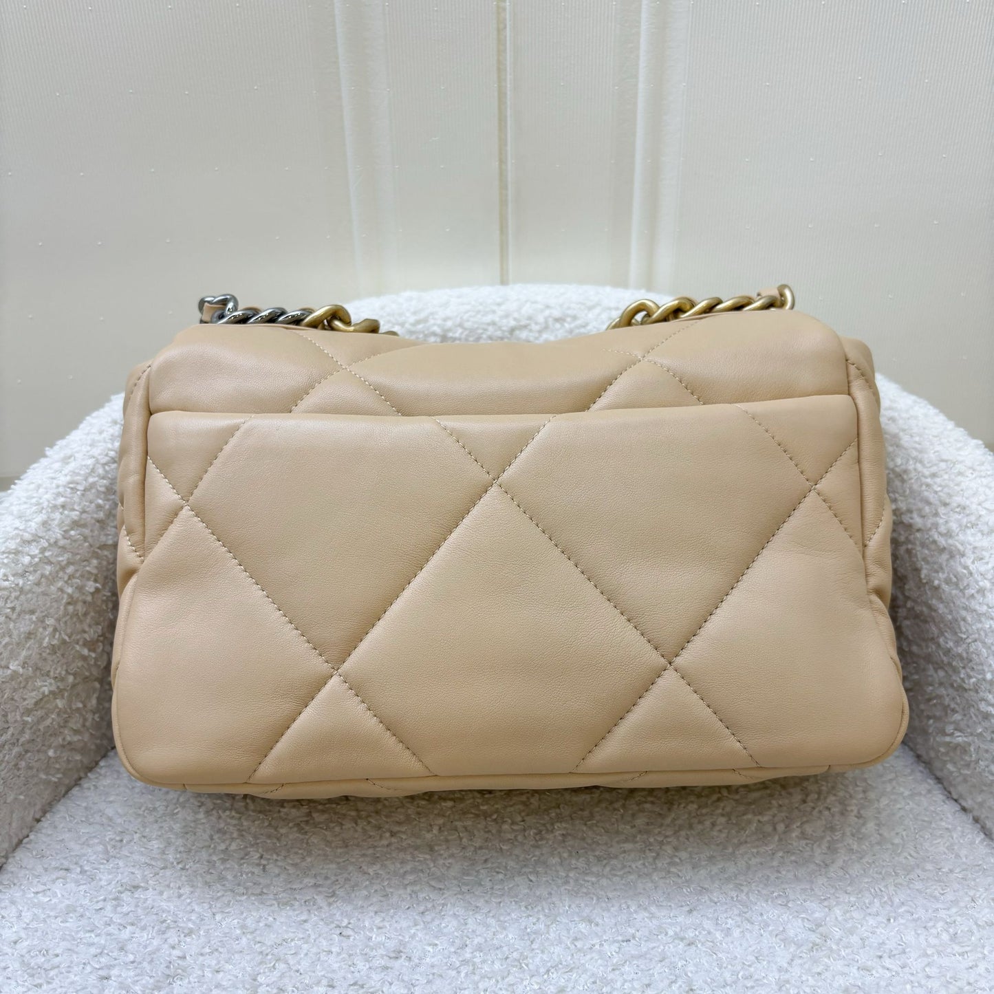Chanel 19 Small Flap in 22C Beige Lambskin and 3-Tone Hardware