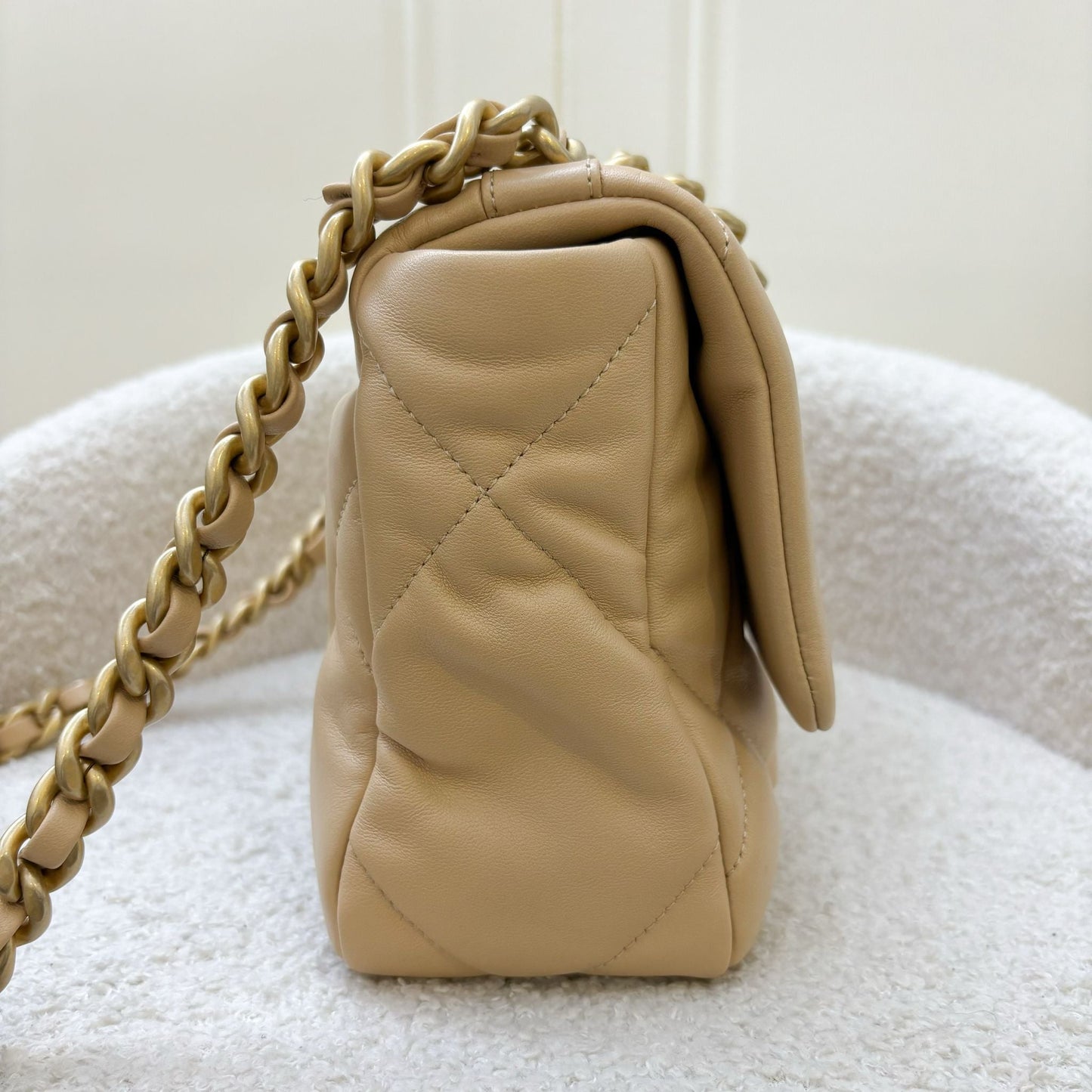 Chanel 19 Small Flap in 22C Beige Lambskin and 3-Tone Hardware