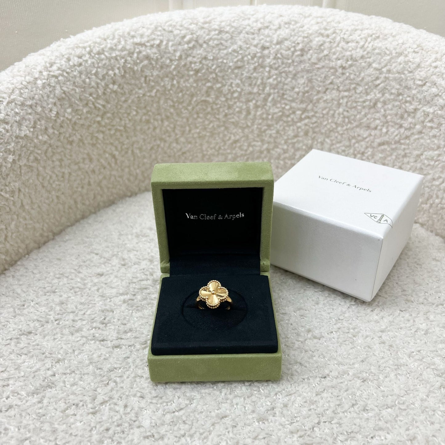 Van Cleef & Arpels VCA Vintage Alhambra Guilloché Ring in 18K Yellow Gold
