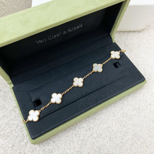 Van Cleef & Arpels VCA Vintage Alhambra 5 Motifs Bracelet with Mother of Pearl MOP in 18K Yellow Gold