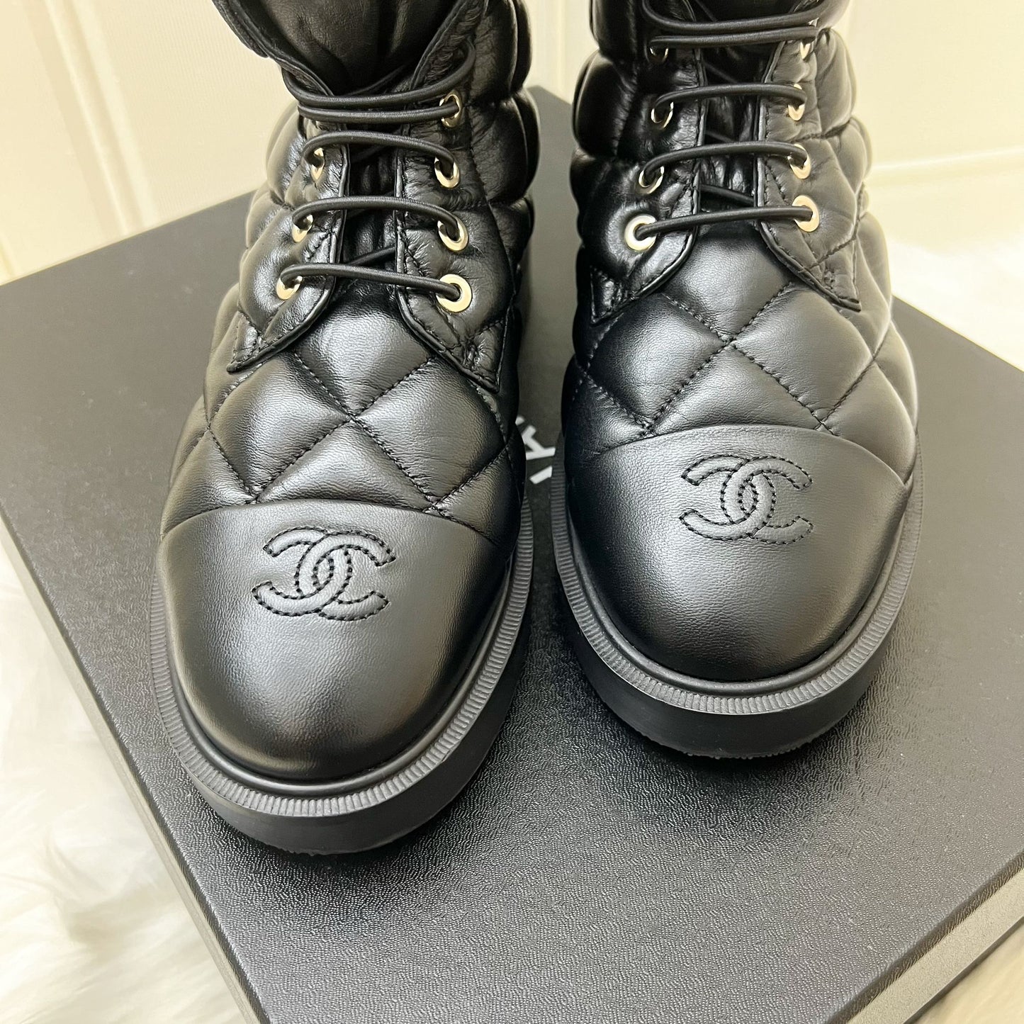 Chanel 23K Boots in Black Leather and SHW Sz 37.5