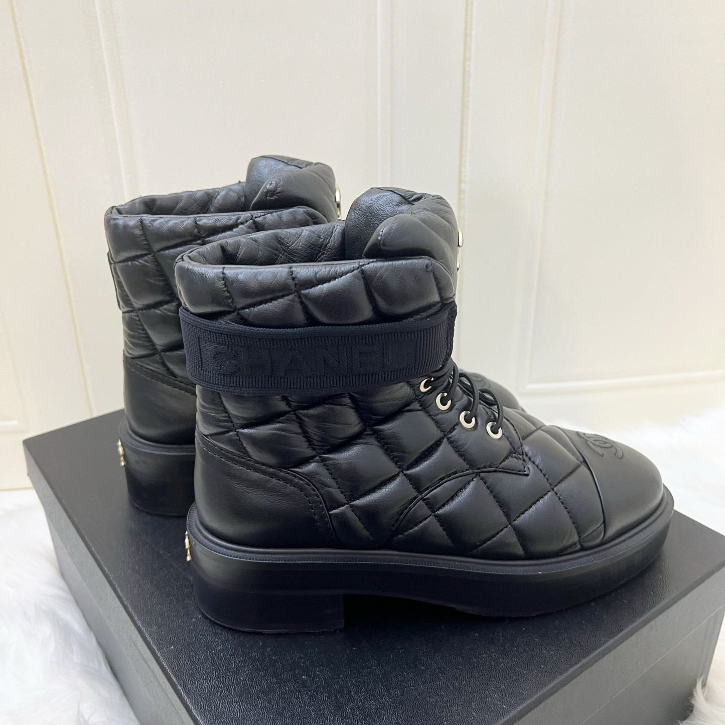 Chanel 23K Boots in Black Leather and SHW Sz 37.5