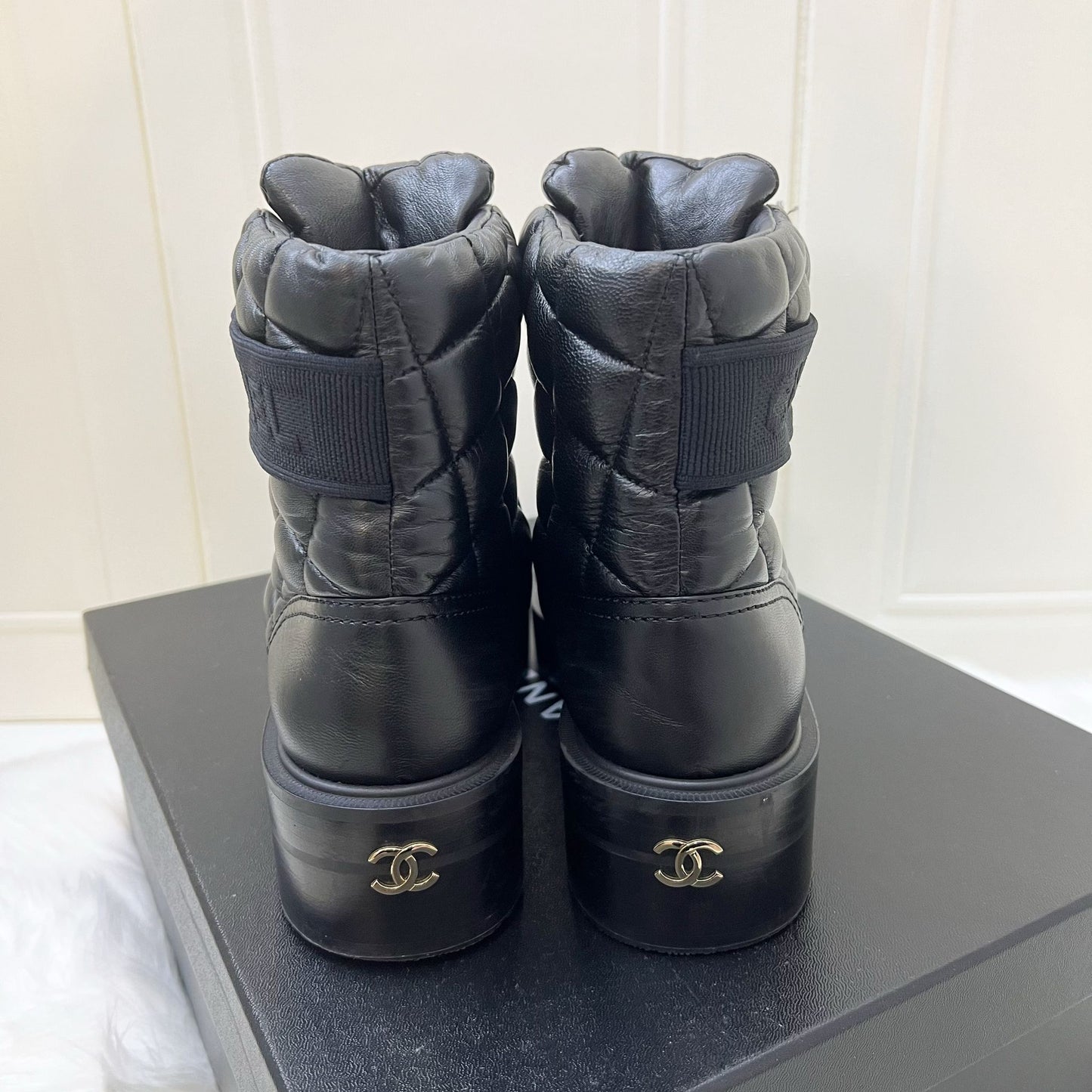 Chanel 23K Boots in Black Leather and SHW Sz 37.5