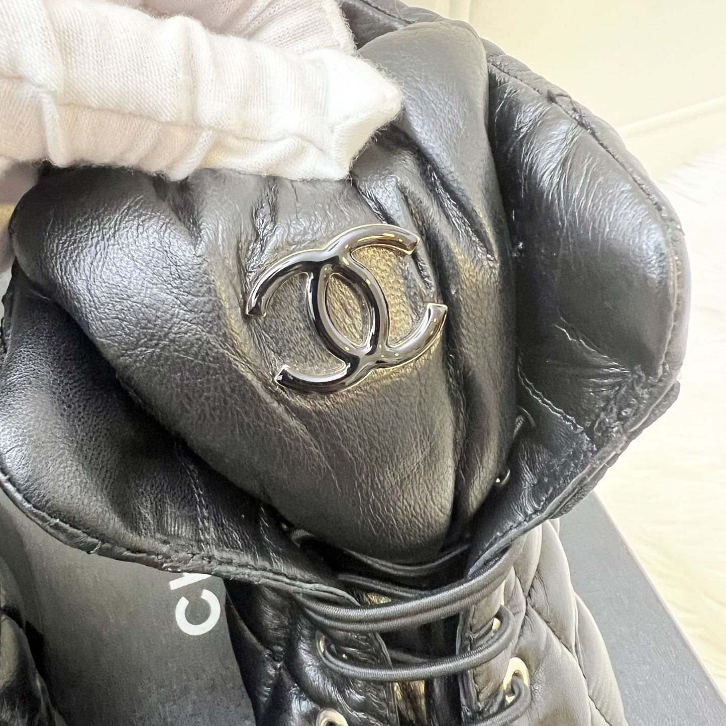 Chanel 23K Boots in Black Leather and SHW Sz 37.5