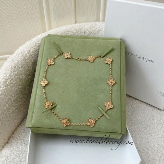 Van Cleef & Arpels VCA Vintage Alhambra 10 Motif Necklace in Hammered 18K Rose Gold