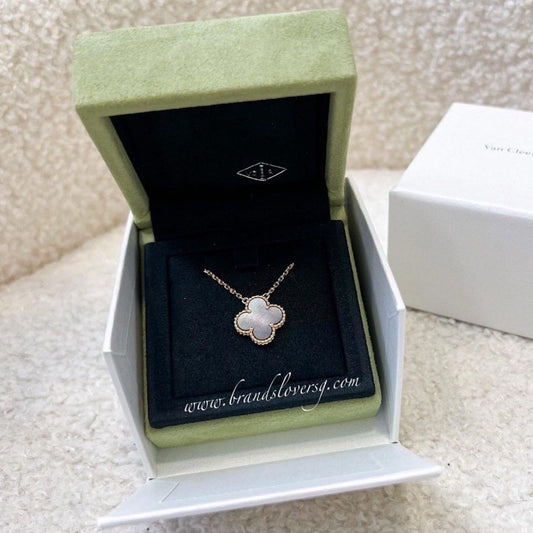 Van Cleef & Arpels VCA Vintage Alhambra Grey Mother of Pearl MOP Pendant Necklace in 18K Rose Gold