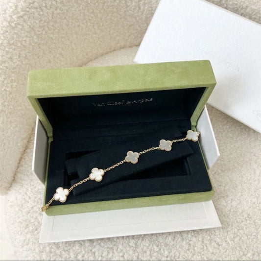 Van Cleef & Arpels VCA Vintage Alhambra 5 Motifs Mother-of-Pearl Bracelet in 18K Yellow Gold