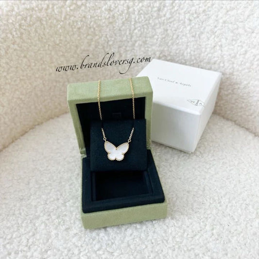 Van Cleef & Arpels VCA Lucky Alhambra Butterfly Pendant with White MOP in 18K Yellow Gold