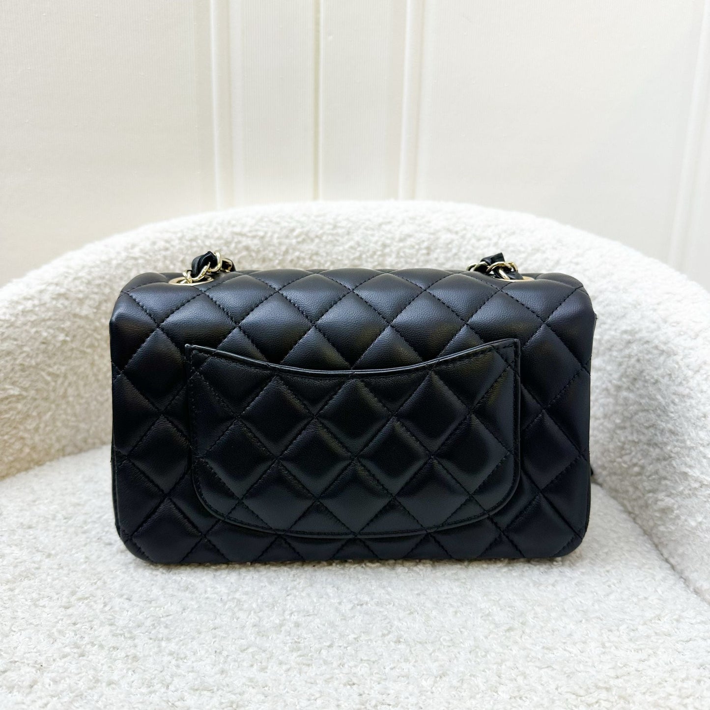 Chanel Classic Mini Rectangular Flap in Black Lambskin and LGHW