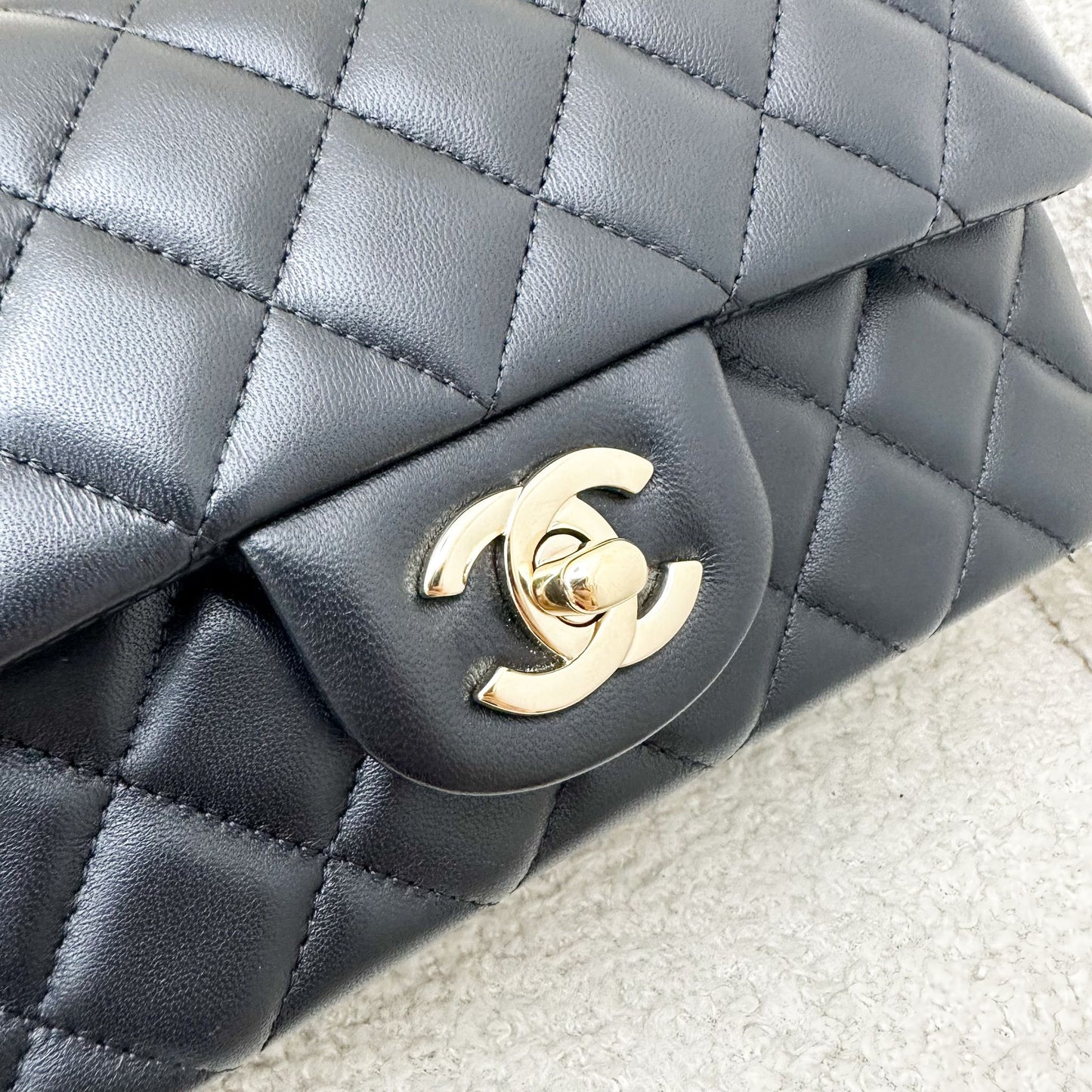 Chanel Classic Mini Rectangular Flap in Black Lambskin and LGHW