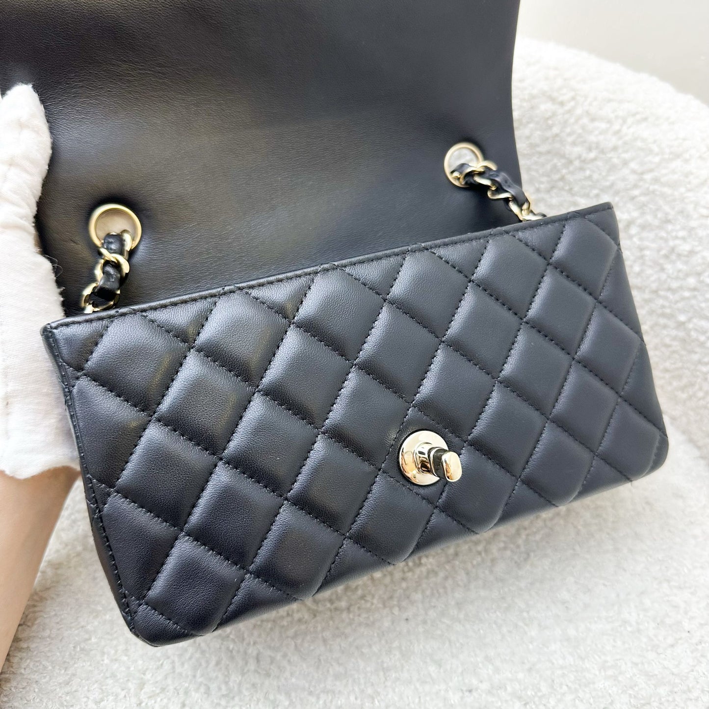 Chanel Classic Mini Rectangular Flap in Black Lambskin and LGHW