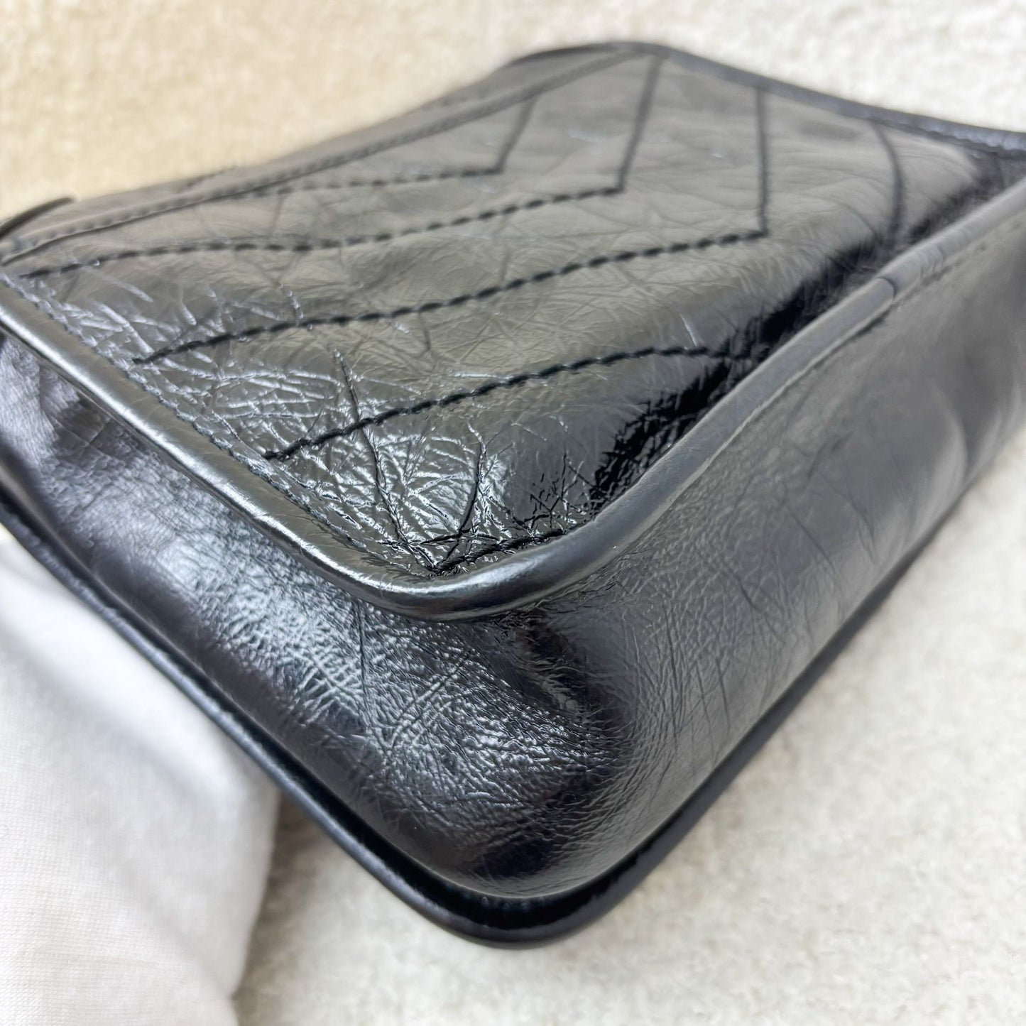 Saint Laurent YSL Niki Wallet on Chain WOC in Black Vintage Crinkled Calfskin and RHW
