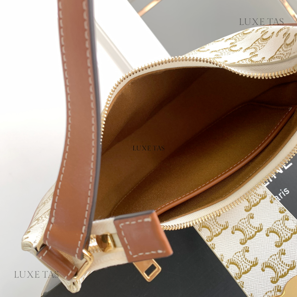 White Ava Triomphe Soft Bag In Triomphe Canvas And Calfskin Leather Shoulder Bag for Women