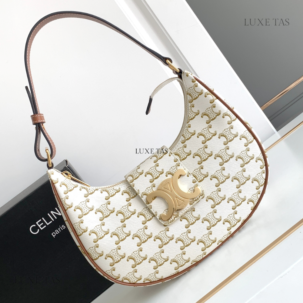 White Ava Triomphe Soft Bag In Triomphe Canvas And Calfskin Leather Shoulder Bag for Women