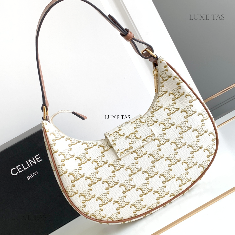 White Ava Triomphe Soft Bag In Triomphe Canvas And Calfskin Leather Shoulder Bag for Women