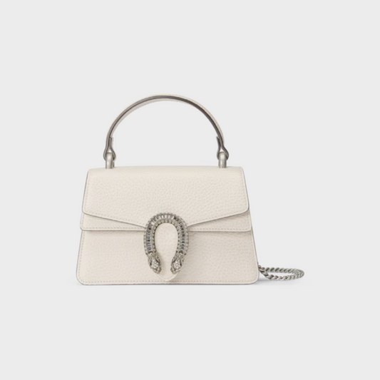 White Dionysus Mini Top Handle Bag Leather Handbag for Women
