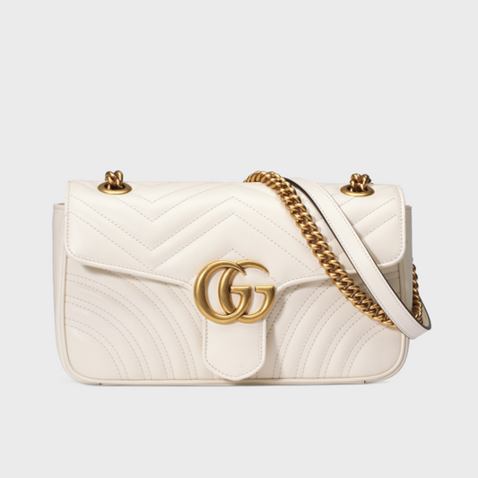 White Matelassé Leather GG Marmont Small Shoulder Bag Leather Shoulder Bag for Women