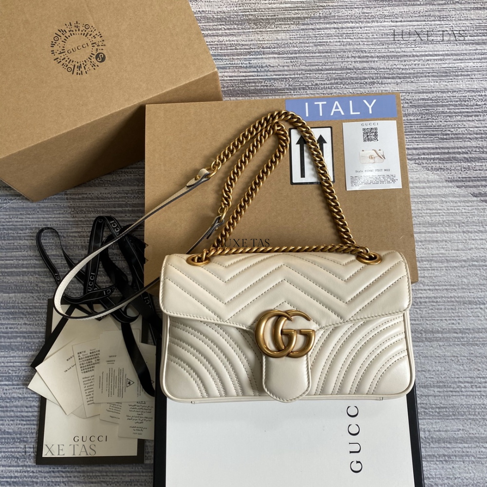 White Matelassé Leather GG Marmont Small Shoulder Bag Leather Shoulder Bag for Women