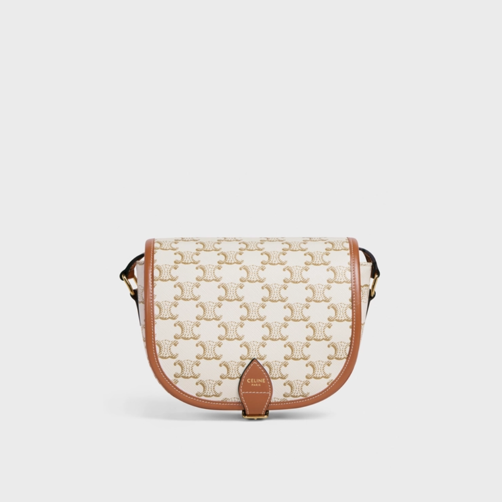 White Medium Folco Bag In Triomphe Canvas And Calfskin Leather Crossbody Bag for Women