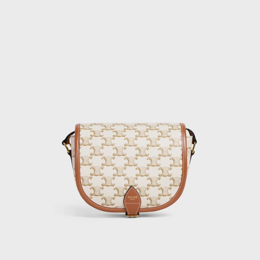 White Medium Folco Bag In Triomphe Canvas And Calfskin Leather Crossbody Bag for Women