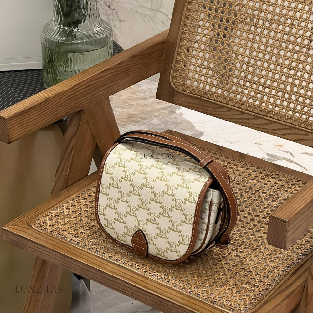 White Medium Folco Bag In Triomphe Canvas And Calfskin Leather Crossbody Bag for Women