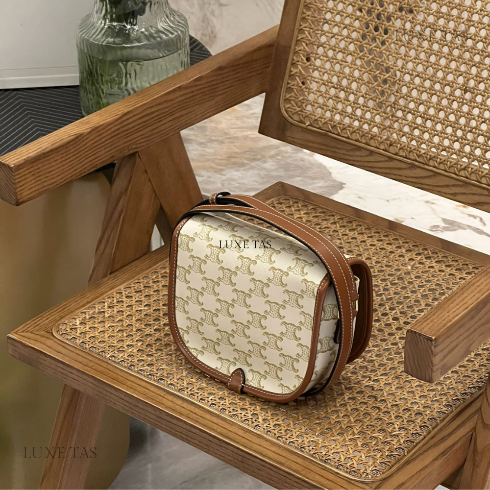 White Medium Folco Bag In Triomphe Canvas And Calfskin Leather Crossbody Bag for Women