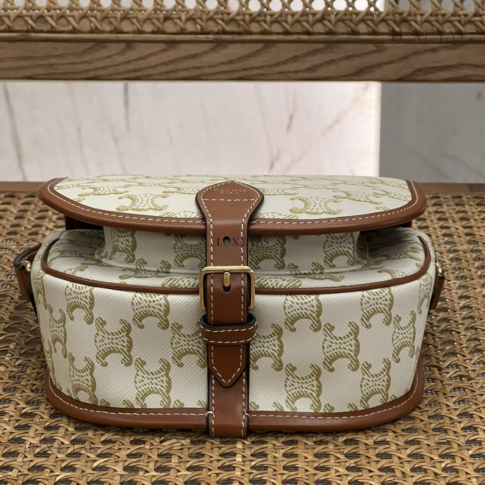 White Medium Folco Bag In Triomphe Canvas And Calfskin Leather Crossbody Bag for Women