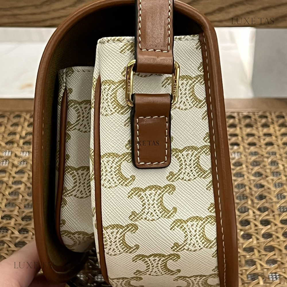 White Medium Folco Bag In Triomphe Canvas And Calfskin Leather Crossbody Bag for Women