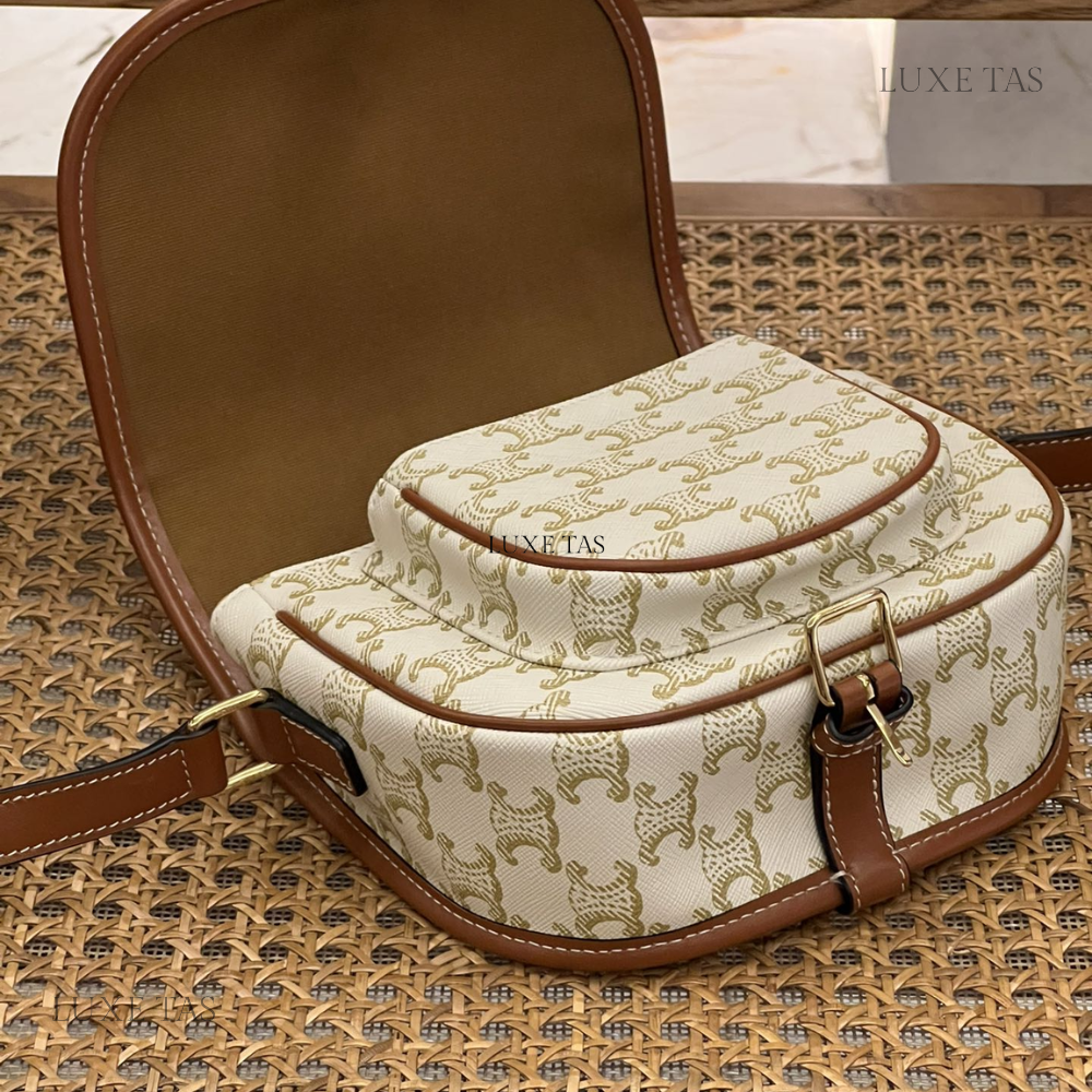 White Medium Folco Bag In Triomphe Canvas And Calfskin Leather Crossbody Bag for Women