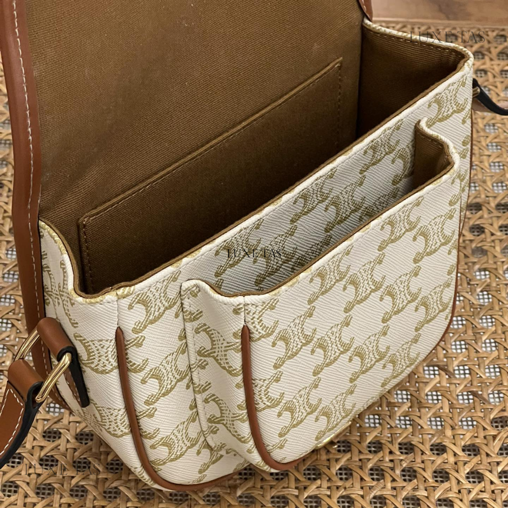 White Medium Folco Bag In Triomphe Canvas And Calfskin Leather Crossbody Bag for Women