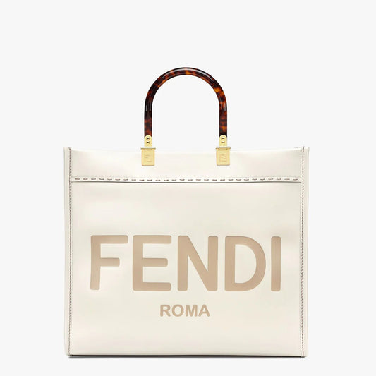 White Medium Sunshine Shopper Leather Tote Bag for Women