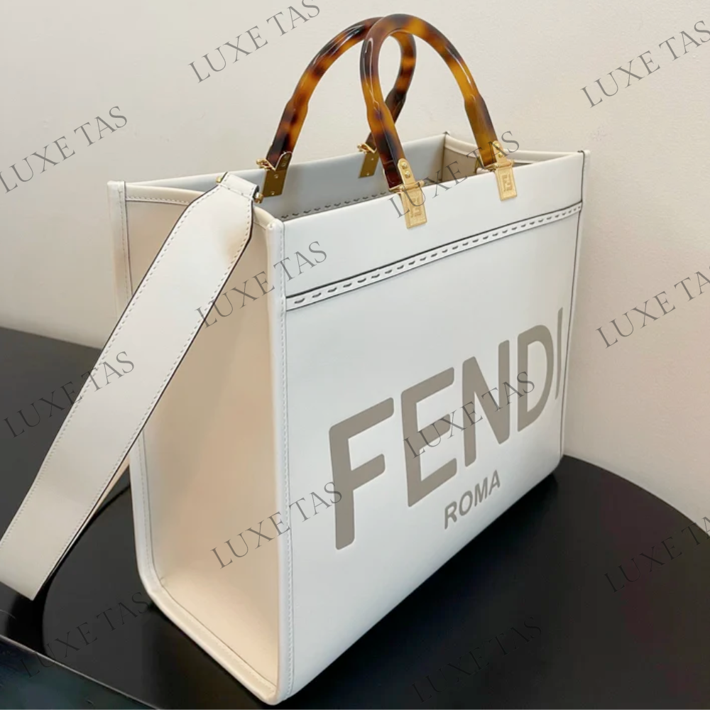 White Medium Sunshine Shopper Leather Tote Bag for Women