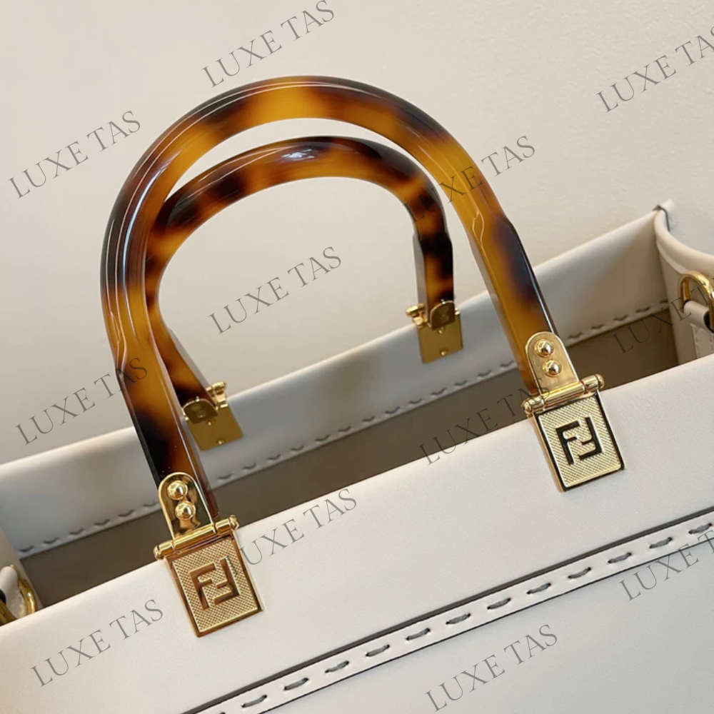 White Medium Sunshine Shopper Leather Tote Bag for Women