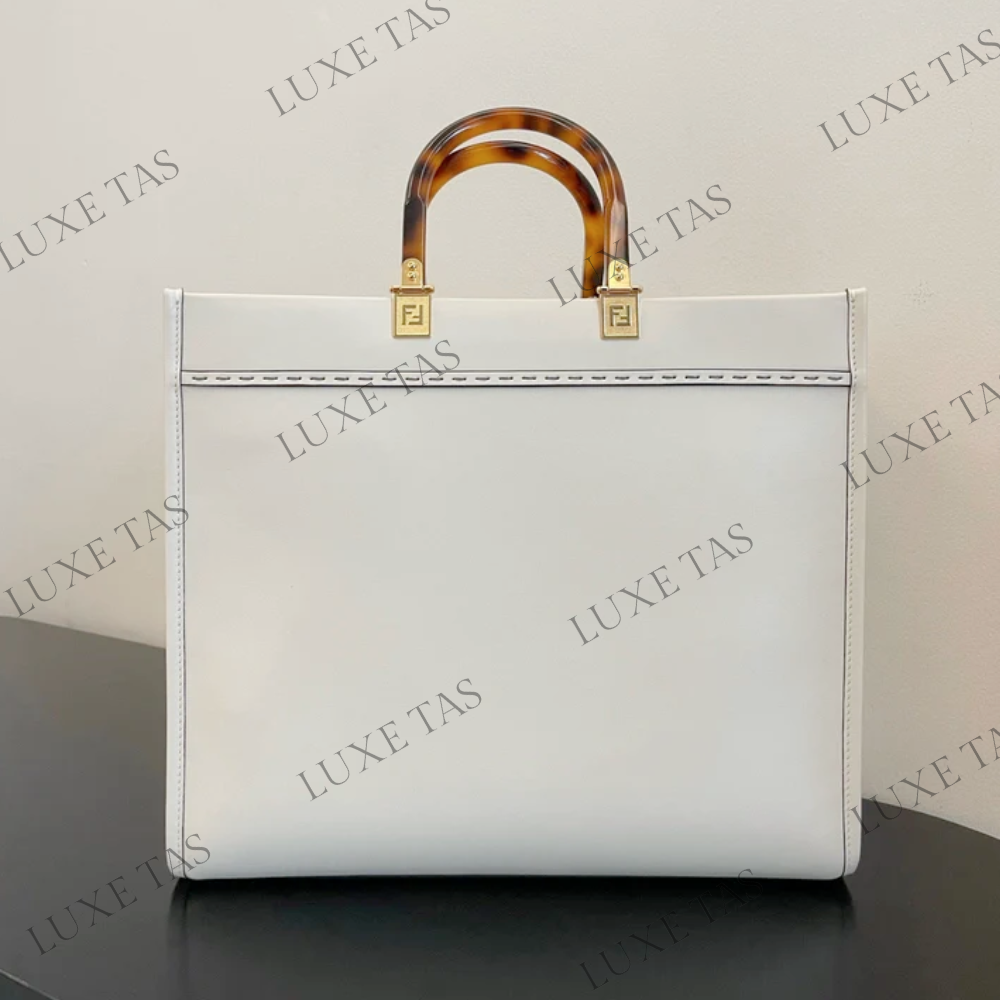 White Medium Sunshine Shopper Leather Tote Bag for Women