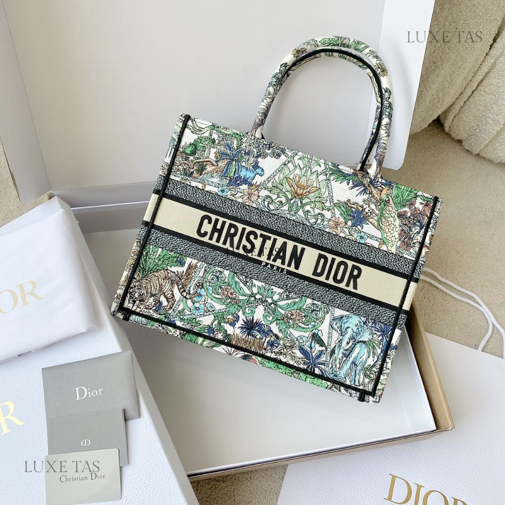 White Multicolor Étoile de Voyage Embroidery Medium D Book Tote - Tote Bag for Women
