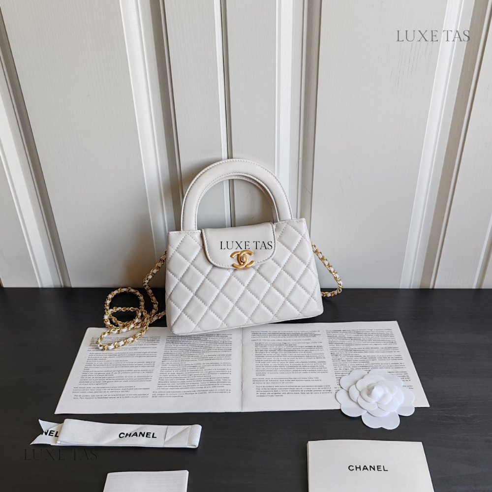 White Quilted Aged Calfskin Mini Kelly Bag Leather Mini Bag for Women