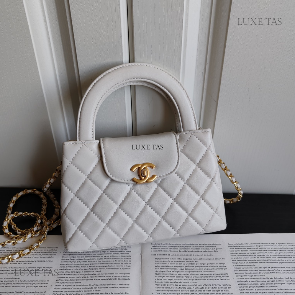 White Quilted Aged Calfskin Mini Kelly Bag Leather Mini Bag for Women