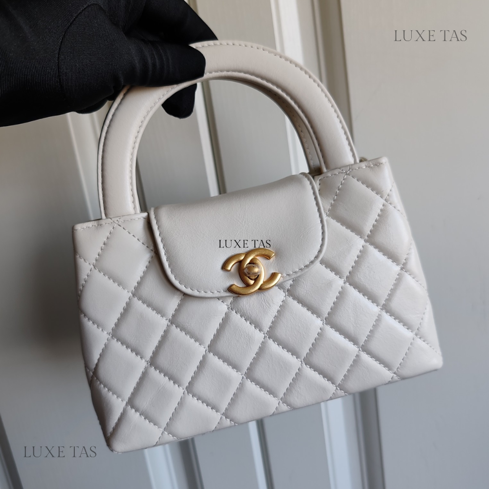White Quilted Aged Calfskin Mini Kelly Bag Leather Mini Bag for Women