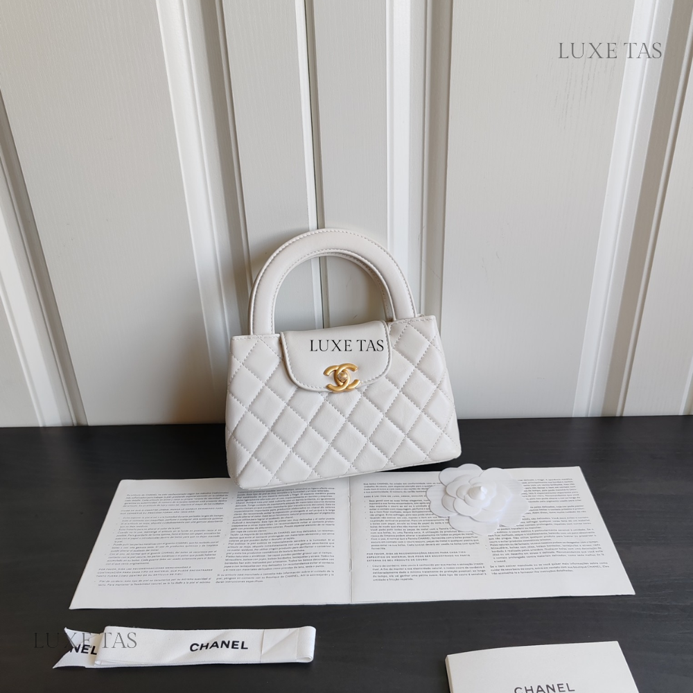 White Quilted Aged Calfskin Mini Kelly Bag Leather Mini Bag for Women