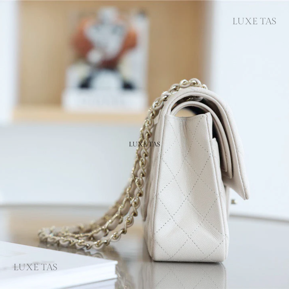 White Quilted Caviar Medium Classic Double Flap Bag Silver Hardware Leather Crossbody Bag for Women