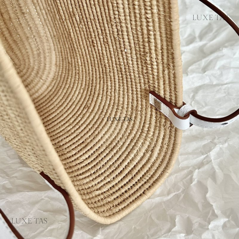 White Small Square Basket Bag In Raffia And Calfskin Designer Tote Bag for Women