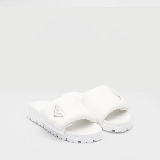 White Soft Padded Nappa Leather Slides Designer Slides & Sandals for Women