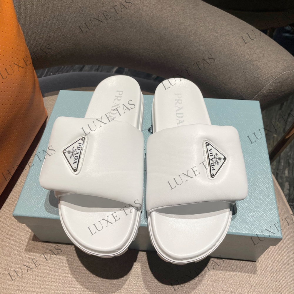 White Soft Padded Nappa Leather Slides Designer Slides & Sandals for Women