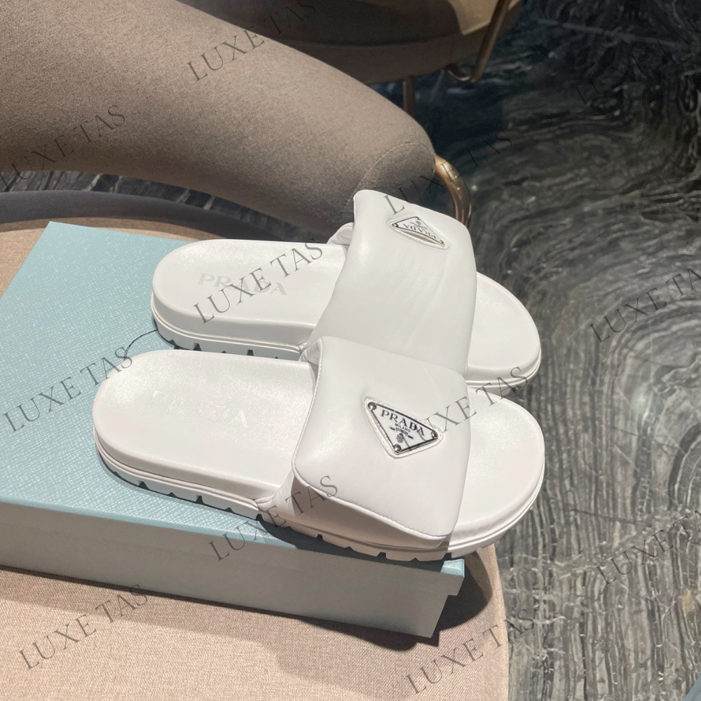 White Soft Padded Nappa Leather Slides Designer Slides & Sandals for Women