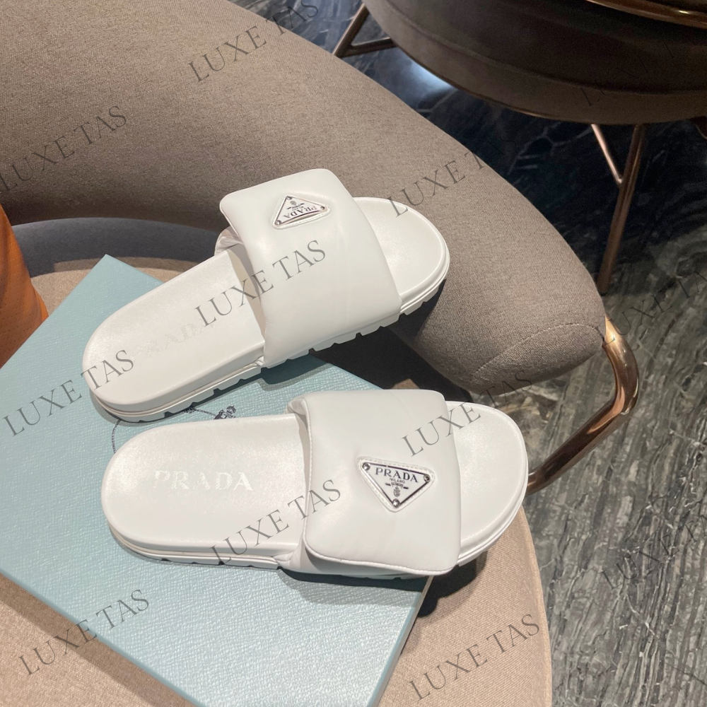 White Soft Padded Nappa Leather Slides Designer Slides & Sandals for Women