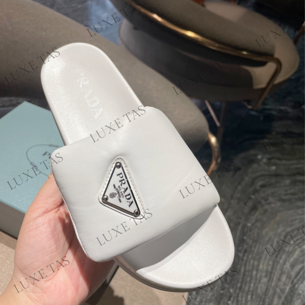 White Soft Padded Nappa Leather Slides Designer Slides & Sandals for Women