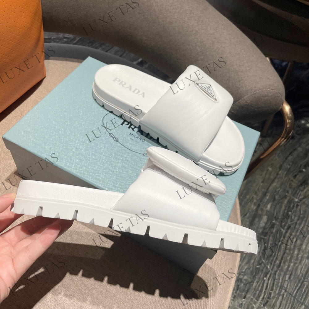 White Soft Padded Nappa Leather Slides Designer Slides & Sandals for Women