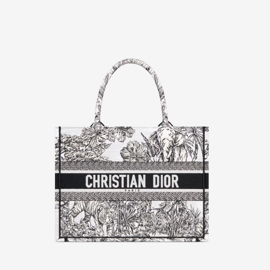 White and Black Toile de Jouy Voyage Embroidery Medium D Book Tote Tote Bag for Women